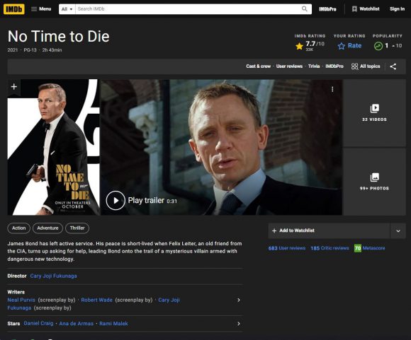 جیمز باند no time to die imdb